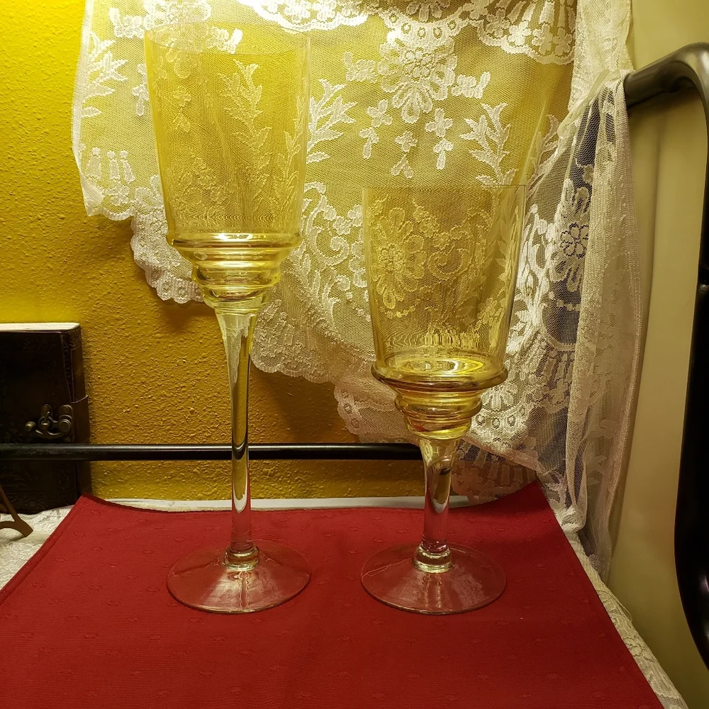 2 Vtg Crystal Wine/Lemonade/Drink Goblets/Glasses Wedding New Year's Festival